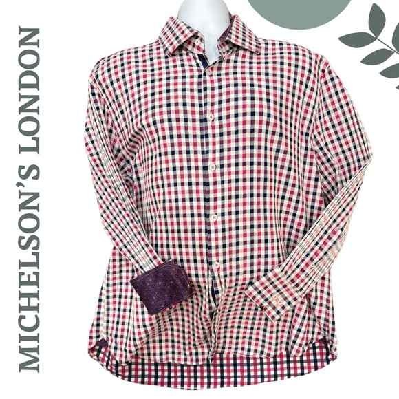 🛍️3/$40 Michelson’s London XXL Checkered Button-Up Shirt Contrast Cuff - Picture 1 of 5